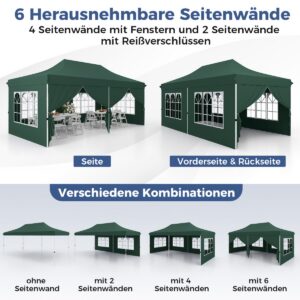 Pop-up telts 3x6m, 6 sānu sienas, zaļš