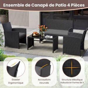 4-osaline PE rattan aiamööbli komplekt, hall