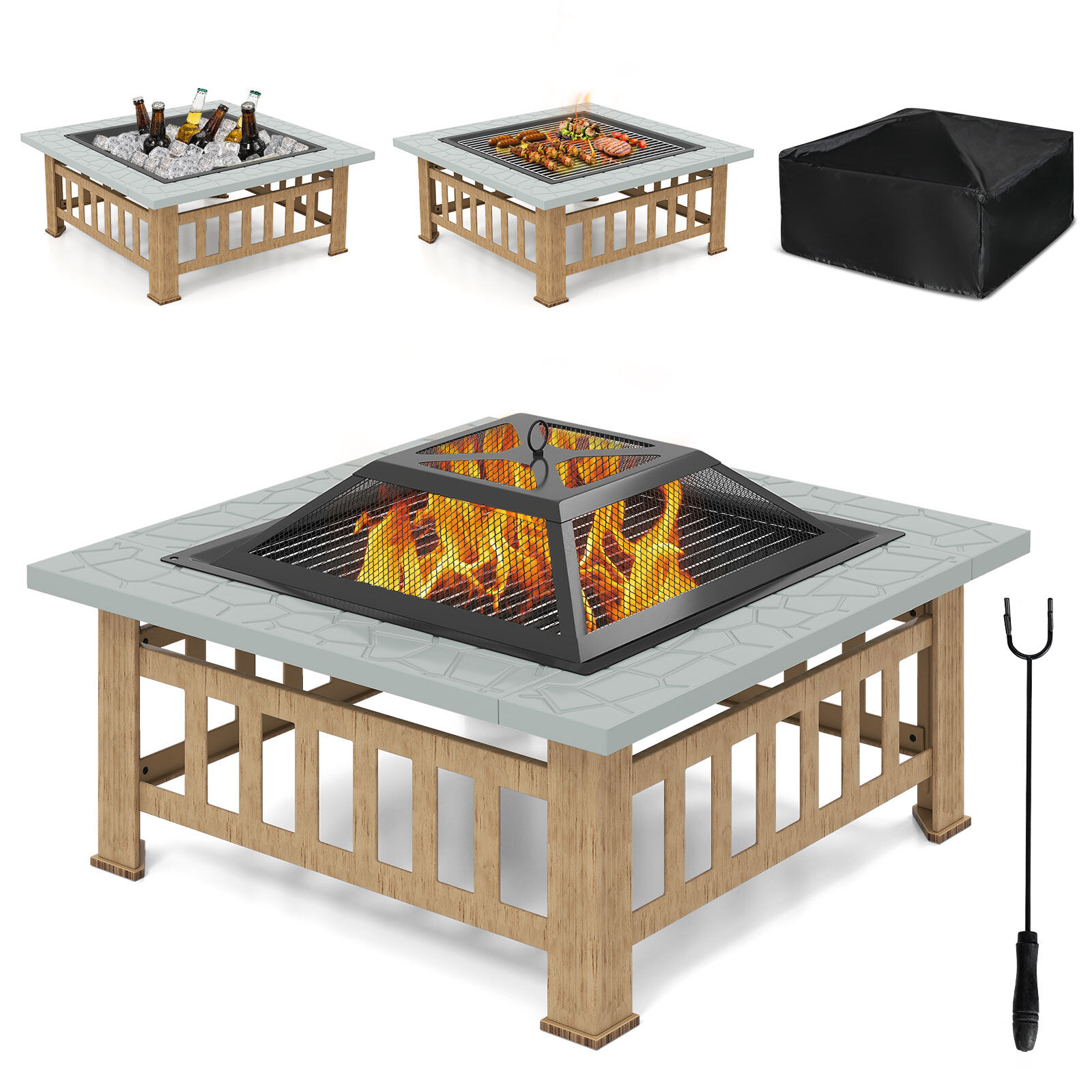 Õue tulease grillresti, sädemekaitse ja tulehargiga, hall, 81 x 81 x 50 cm