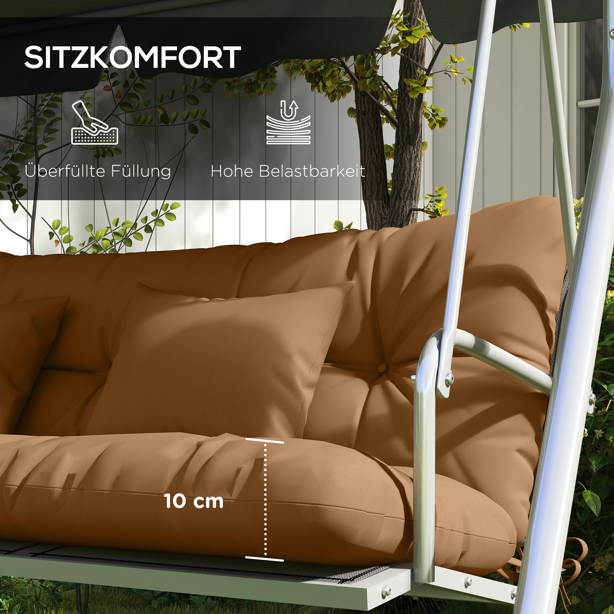 4 dalių sodo suoliuko pagalvėlių rinkinys, ruda, 150 x 50 cm - Image 6