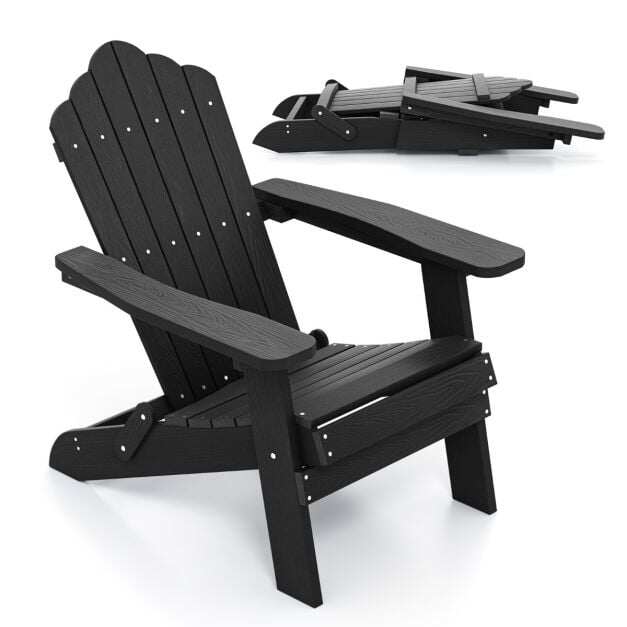 Kokkupandavate Adirondack õuetoolide komplekt, 2 tk, HIPS-plastik, must, 88 x 77 x 95 cm