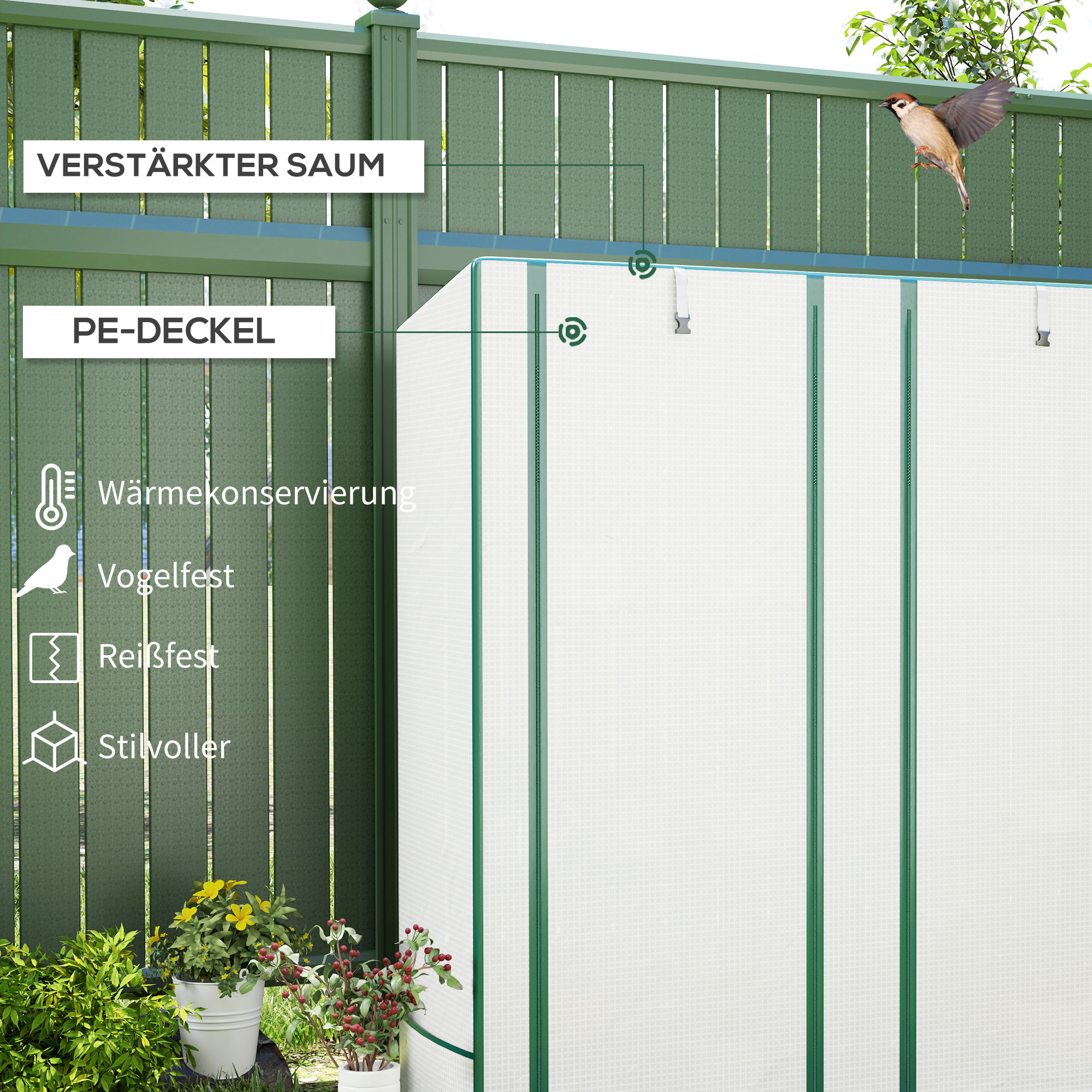 Mini siltumnīca ar 3 līmeņu plauktu, plastmasas pārklājums, balta, 144 x 48 x 152 cm - Image 4