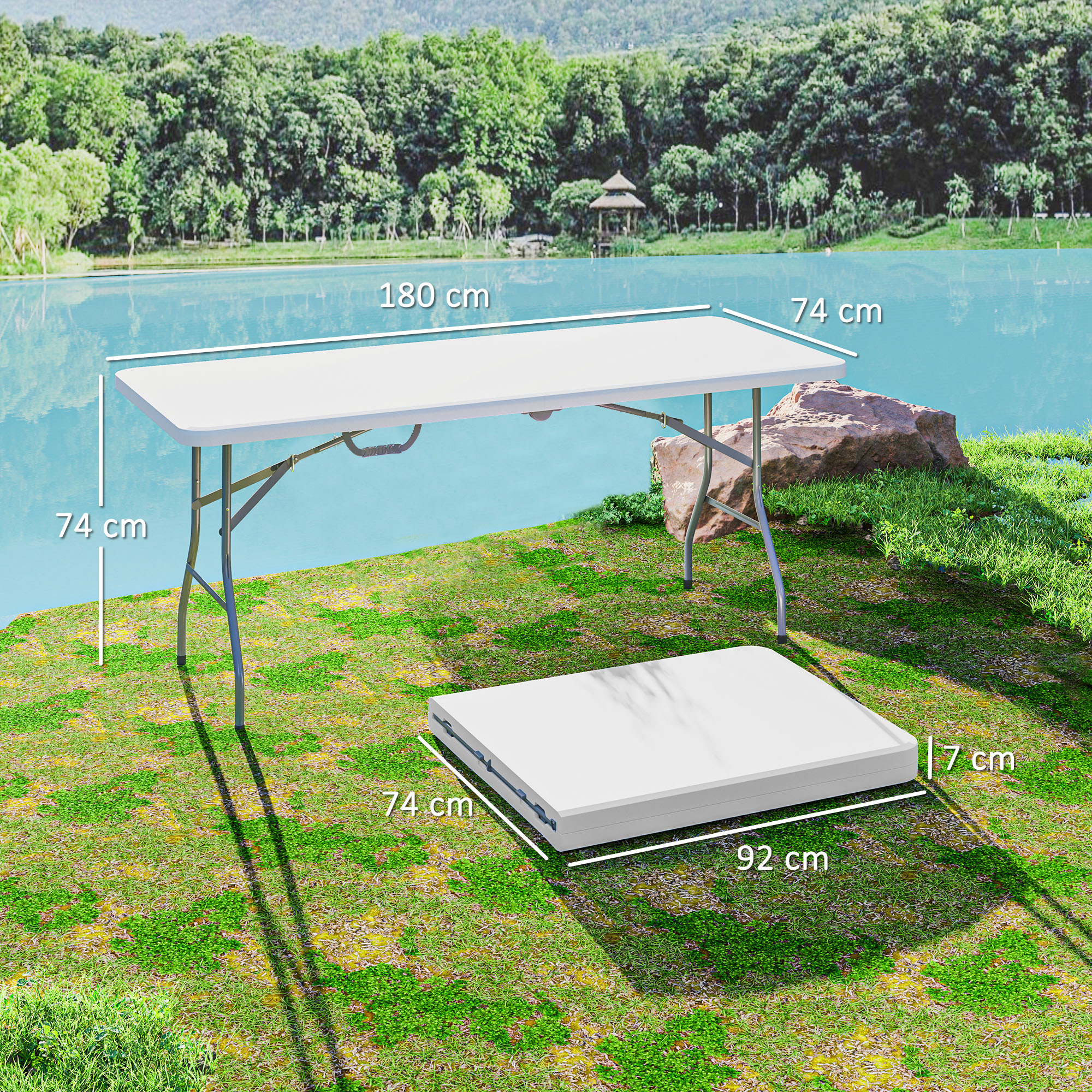 Sulankstomas stovyklavimo stalas, metalas, HDPE, baltas, 180 x 74 x 74 cm - Image 3