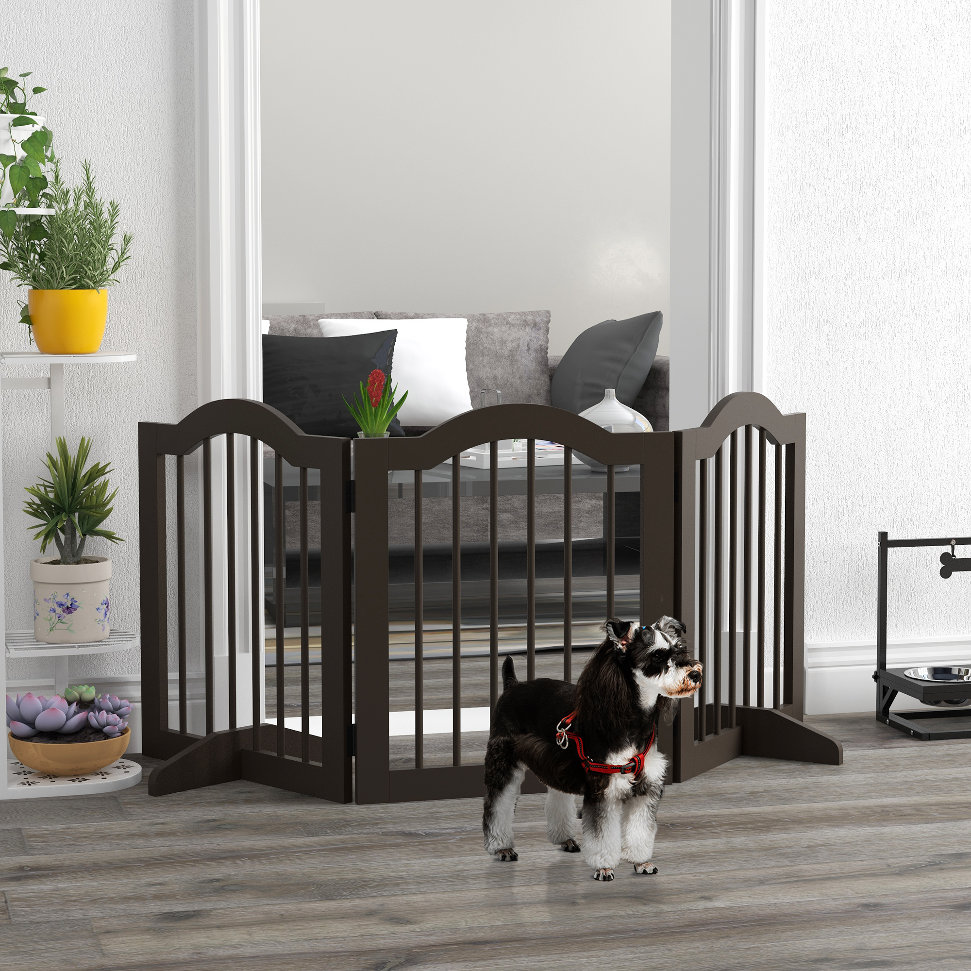 Koiran turvaportti, 3 paneelia, kokoontaitettava, puu ja MDF, 154,5 x 29,5 x 61 cm, kahvi - Image 2