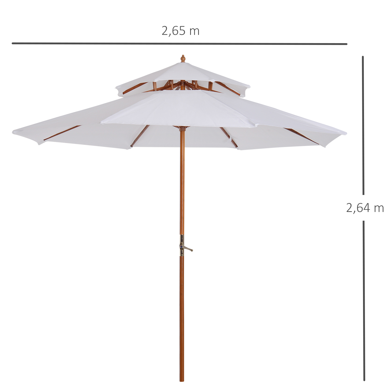 Dvigubas sodo skėtis, kreminės baltos spalvos, Ø265 x 264 cm - Image 3