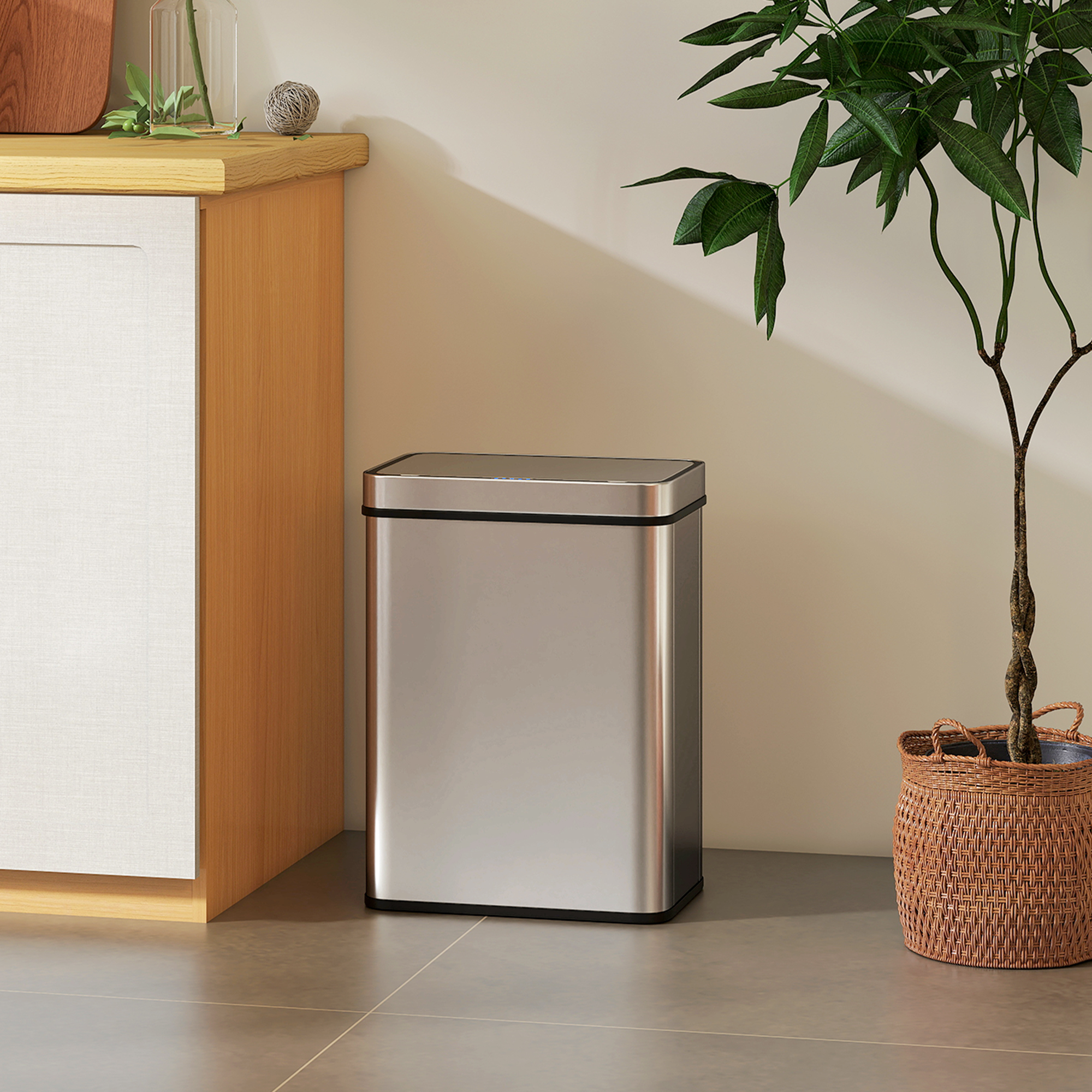 50 l sensorinė šiukšliadėžė, automatinis dangtis, nerūdijantis plienas, sidabrinė - Image 2