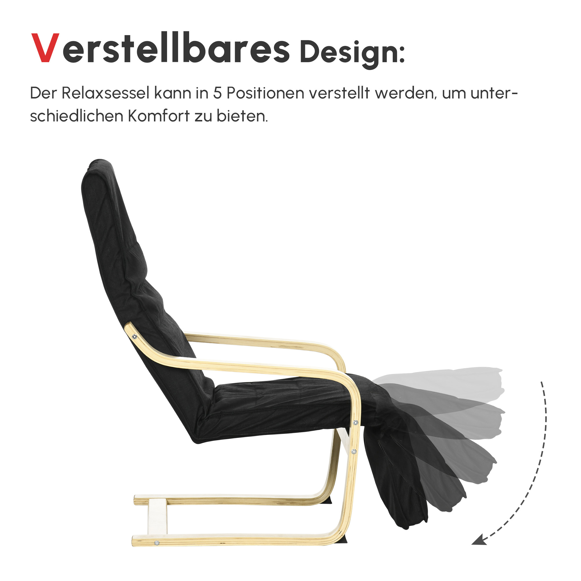 Atpūtas krēsls ar regulējamu kāju balstu, melns, 66,5 x 94 x 100 cm - Image 4