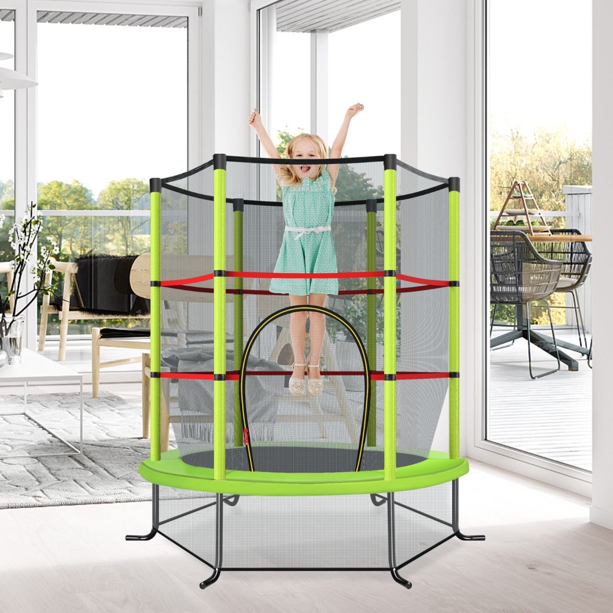 Ø140cm žalias sodo batutas su apsauginiu tinklu