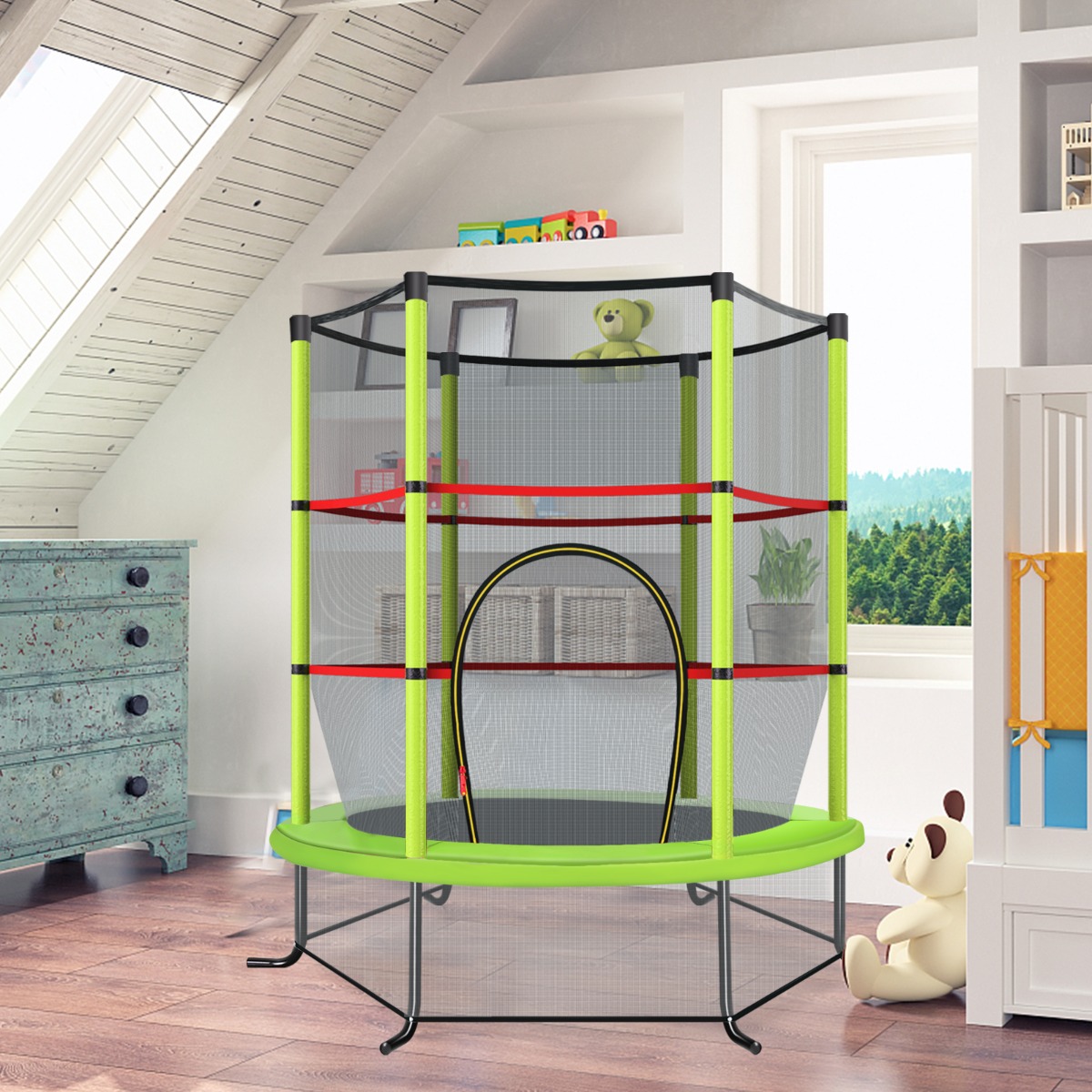 Ø140cm žalias sodo batutas su apsauginiu tinklu - Image 6