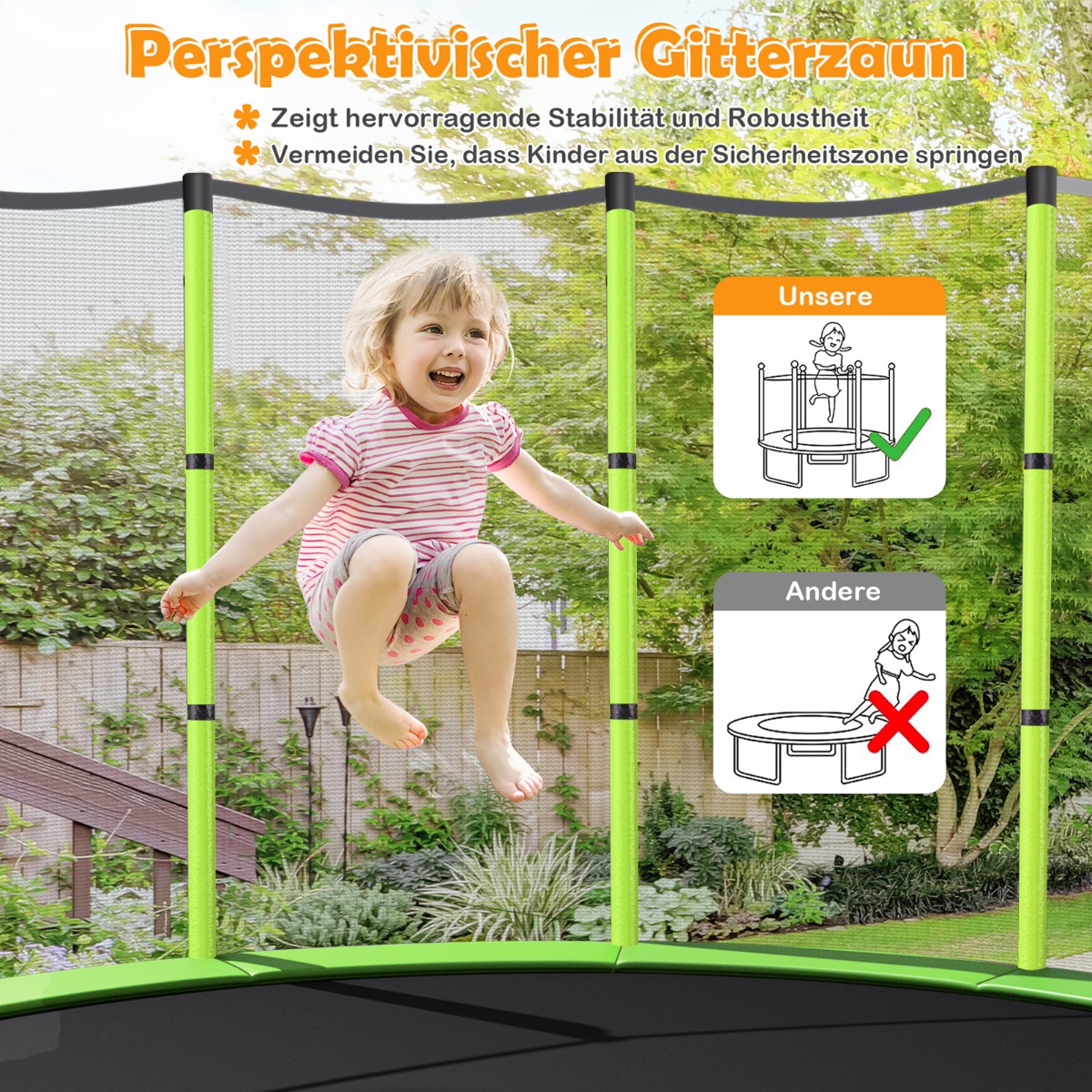 Ø140cm žalias sodo batutas su apsauginiu tinklu - Image 3