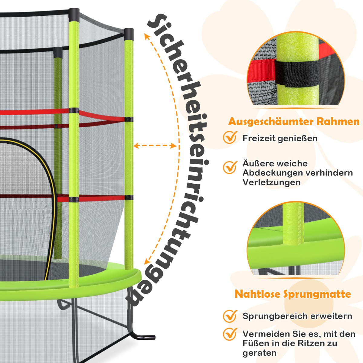 Ø140cm žalias sodo batutas su apsauginiu tinklu - Image 2