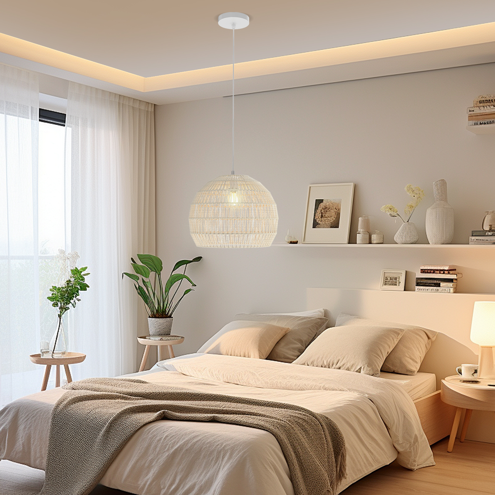 Punottu paperikattovalaisin Boho, säädettävä korkeus, beige