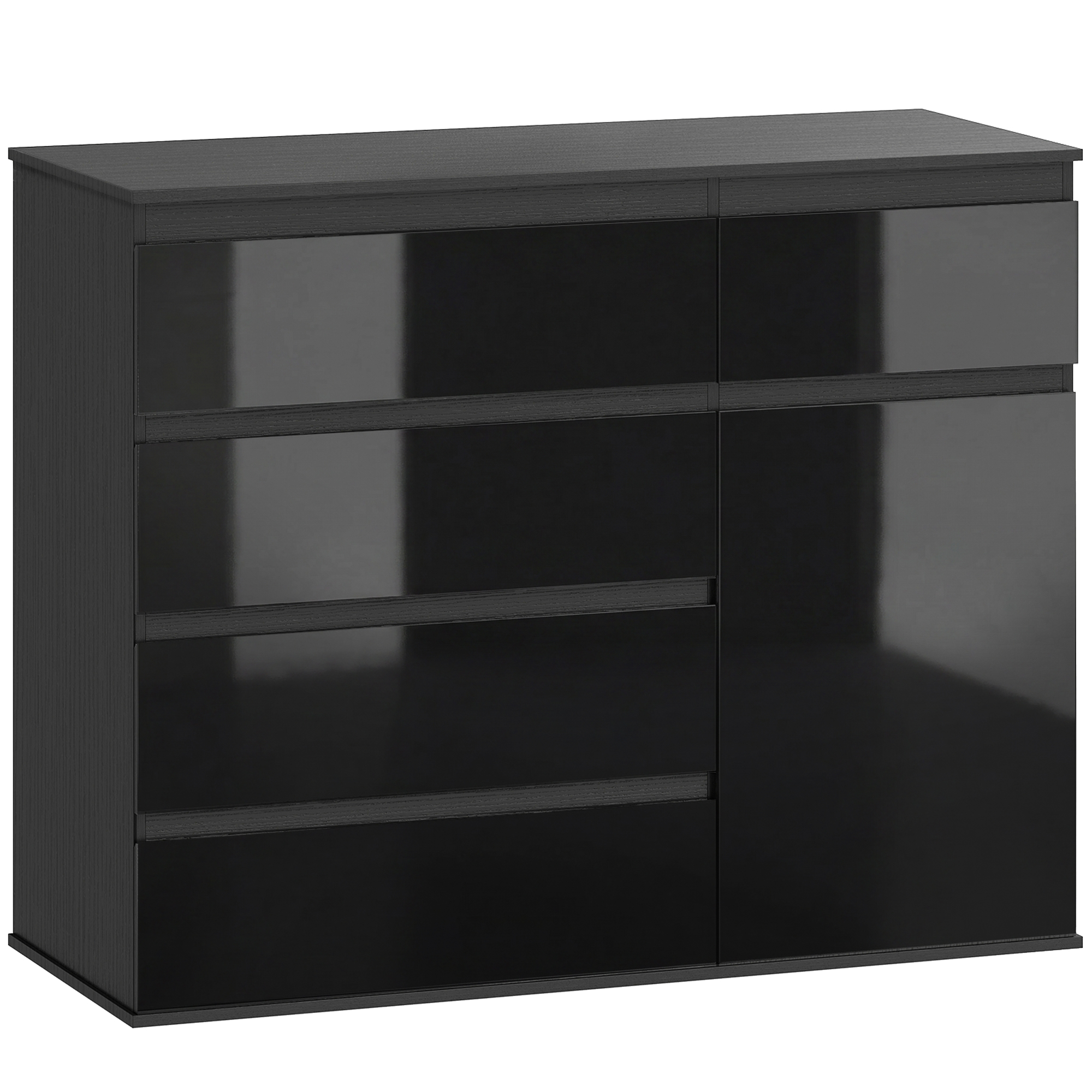 Modernne sideboard 5 sahtliga, reguleeritava riiuli, soft-close uksega, must kõrgläige