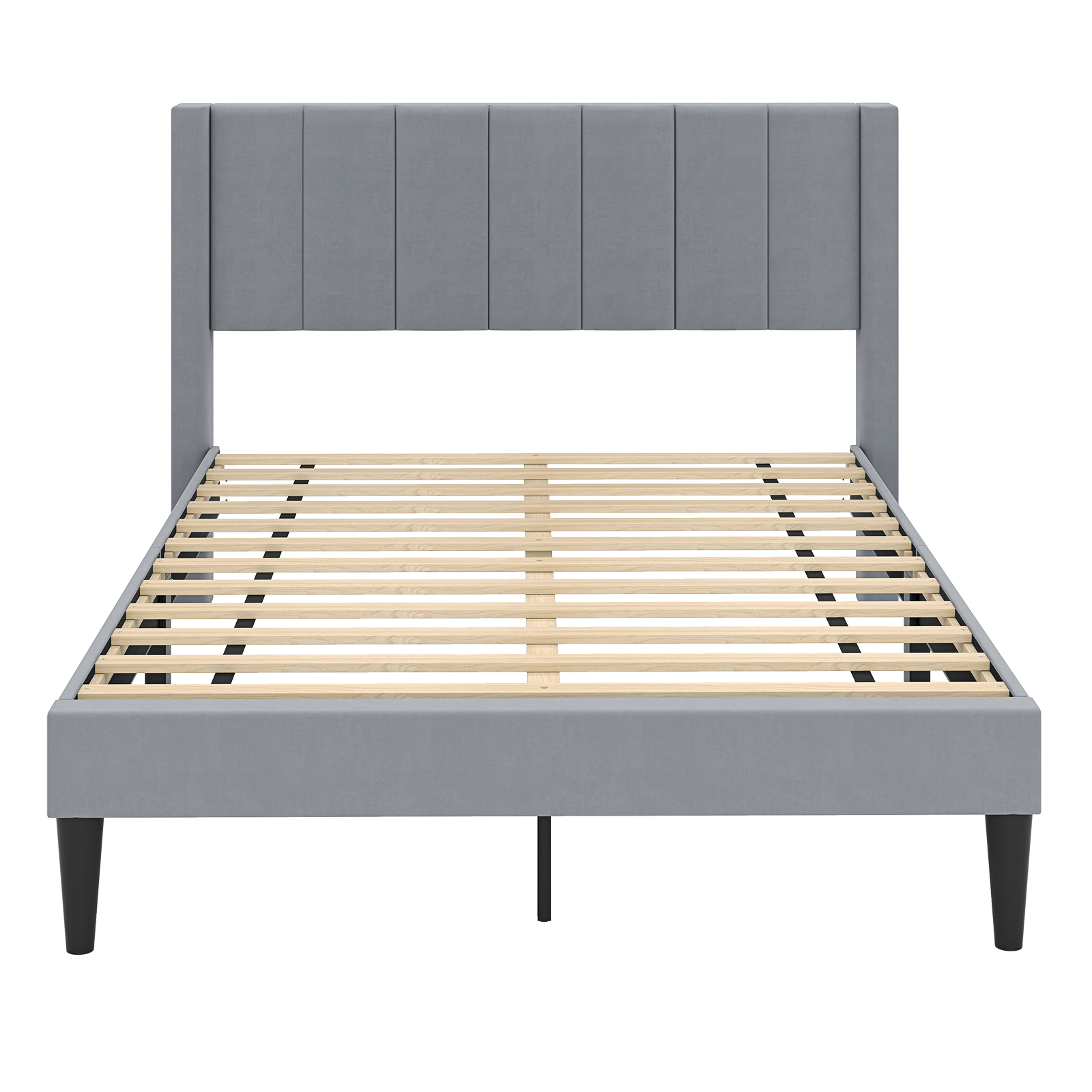Polsterēts divguļamās gultas rāmis 200 x 140 cm platformas gulta ar galvgali pelēks