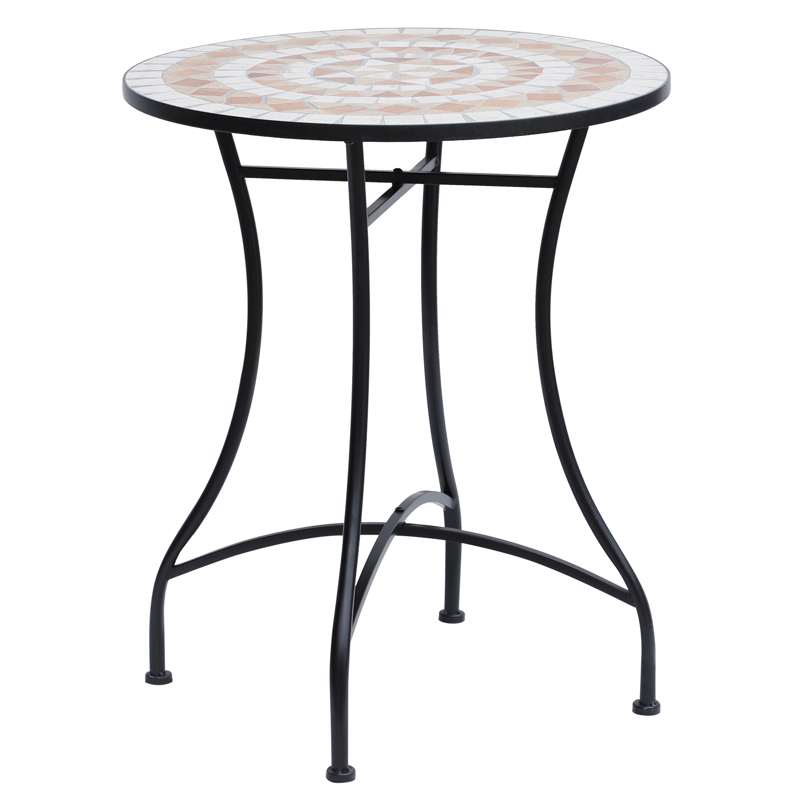 Apvalus sodo staliukas su mozaika, plienas ir keramika, oranžinė / balta, Ø60 x H71 cm