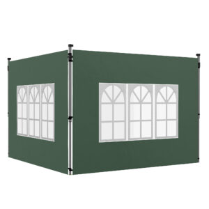 2 daļu paviljona sānu sienas ar logiem, zaļas, piemērotas 3 x 3 m / 3 x 4 m paviljonam, 295 x 195 cm