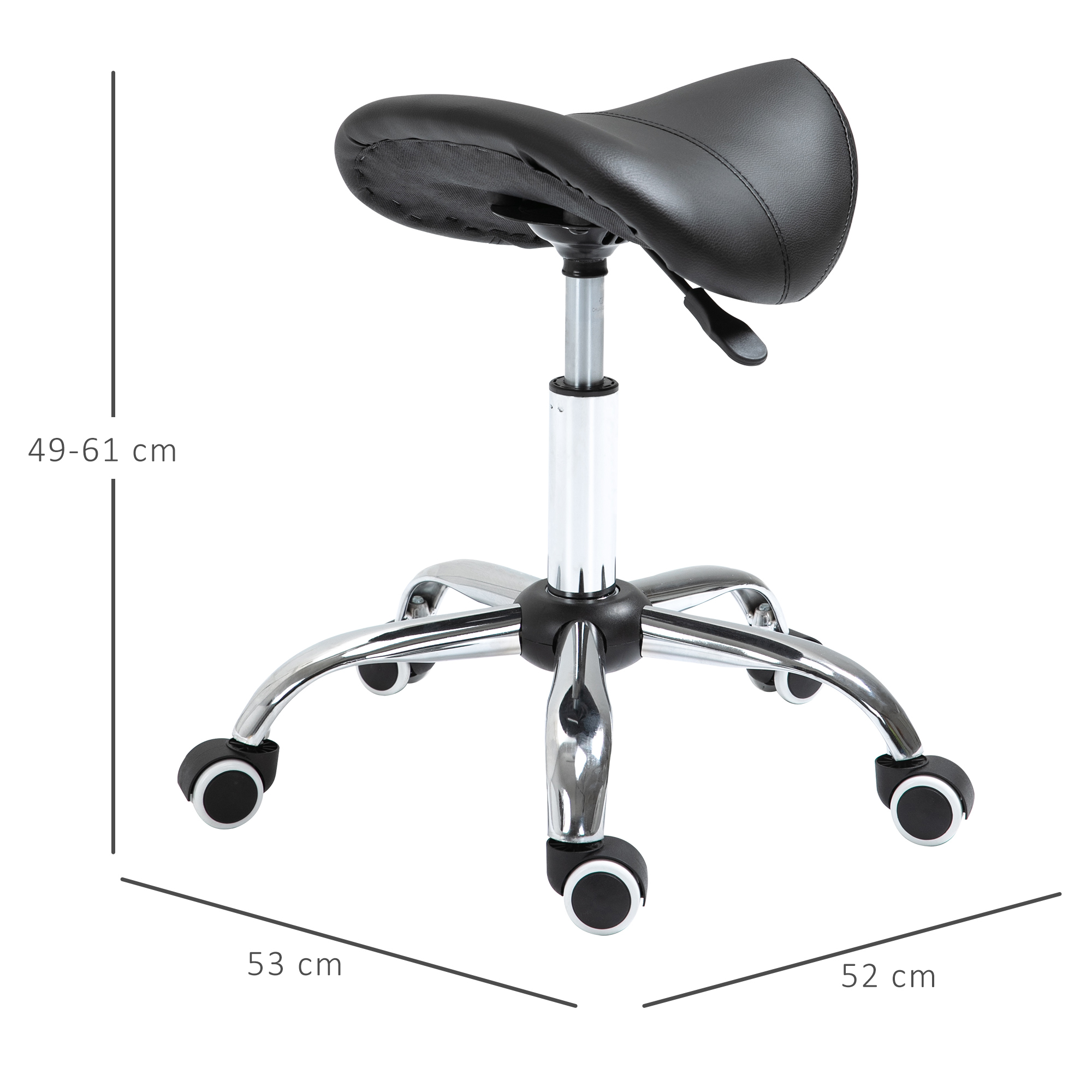 Reguleeritav sadultaburet ratastel, must, 49-61 cm - Image 3