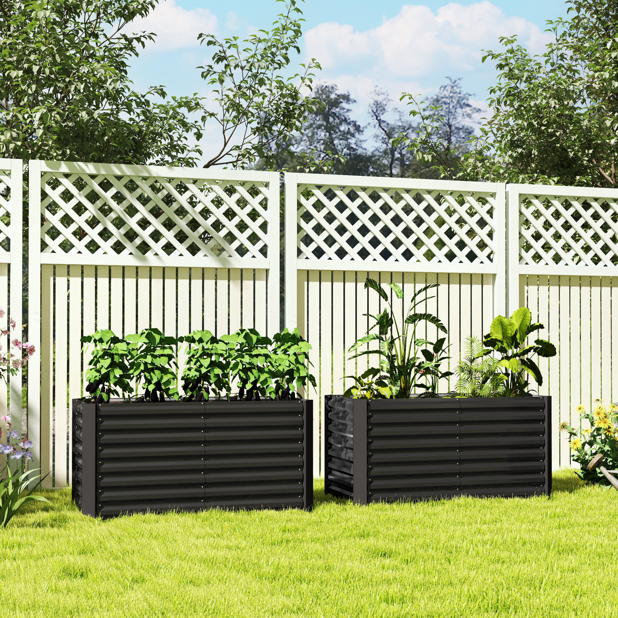 2 daļu paaugstināto dobe komplekts, 120 x 60 x 60 cm, tumši pelēka, cinkots tērauds - Image 2