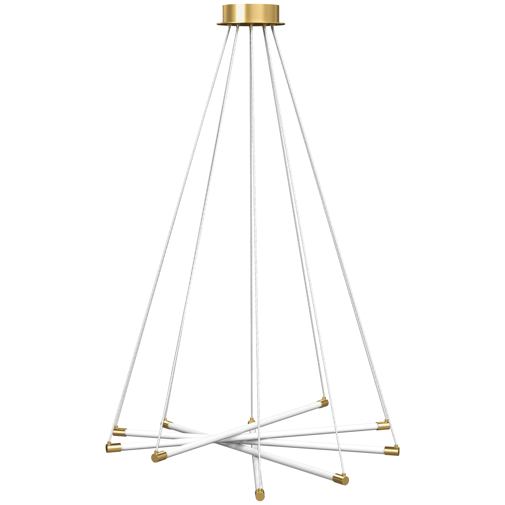 LED griestu lampa, 50 W, regulējama, 5 regulējamas gaismas caurules, zelta+baltā, Ø82 x 124 cm