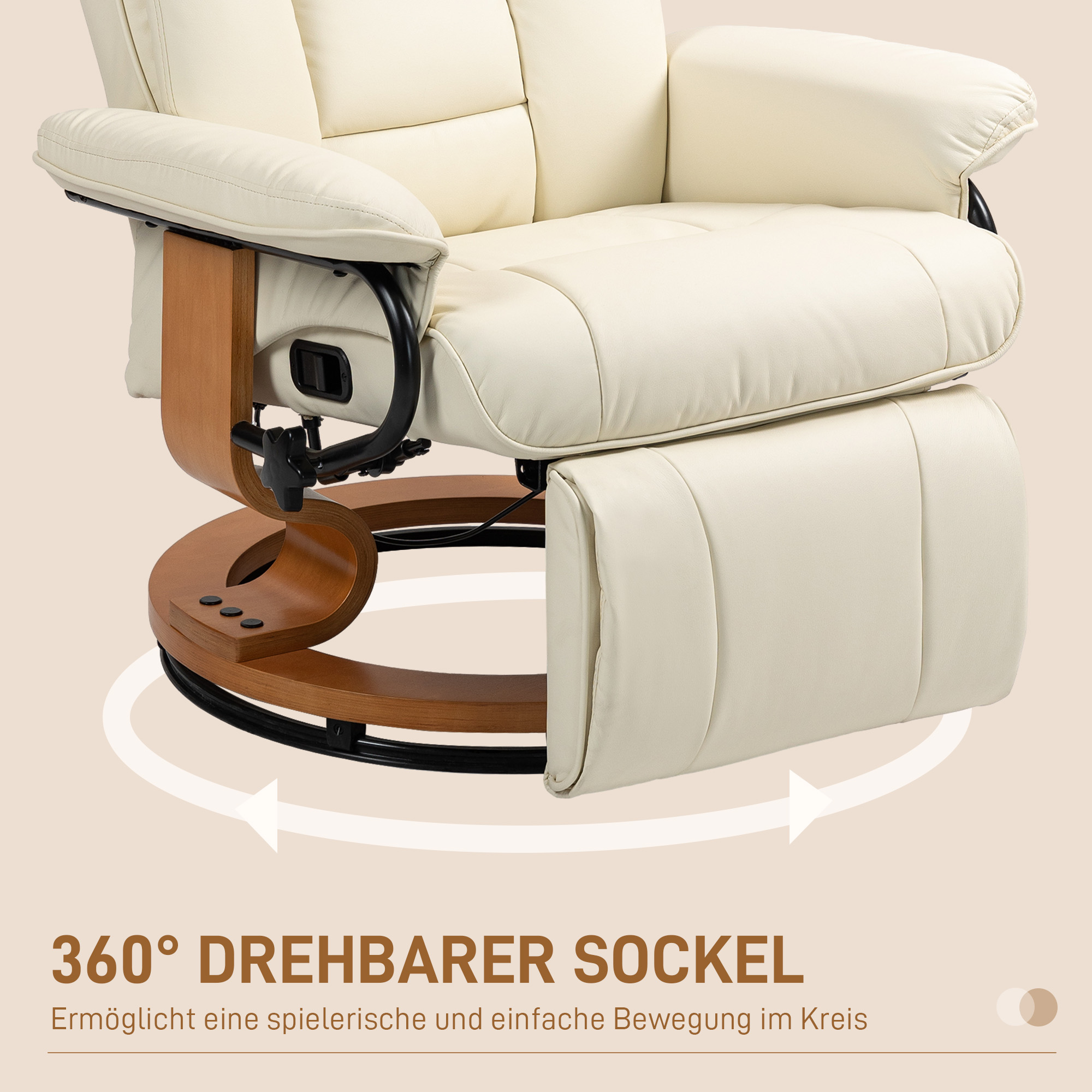 Recliner-kiiktool, kunstnahk, kreemvalge, kuni 150 kg - Image 6