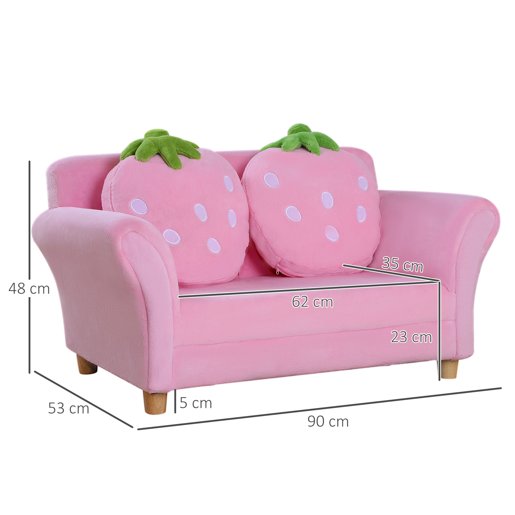 Bērnu sofa ar zemeņu dizainu, rozā, 90 x 53 x 48 cm - Image 3