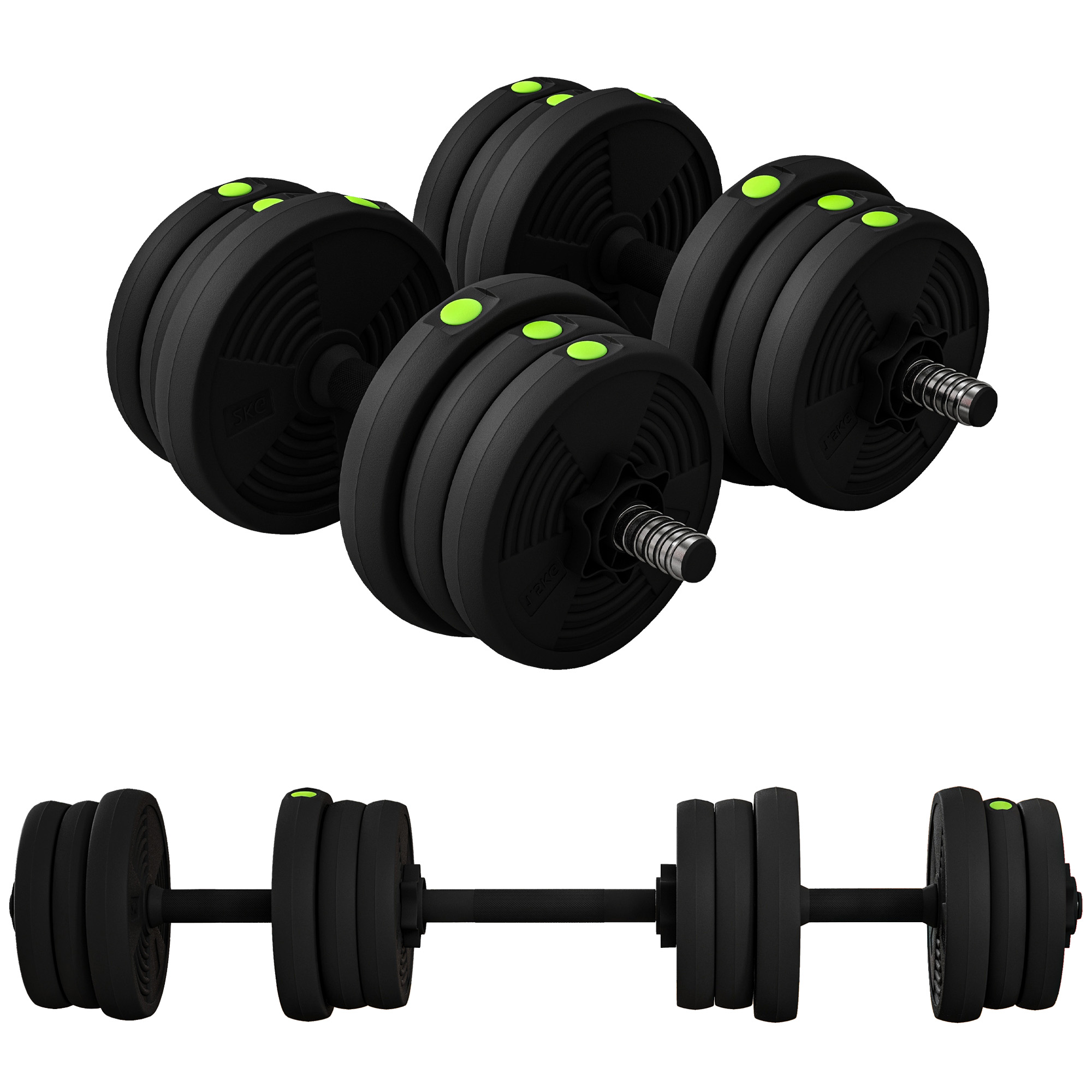 2-in-1 hantelkomplekt, 20 kg, must/roheline