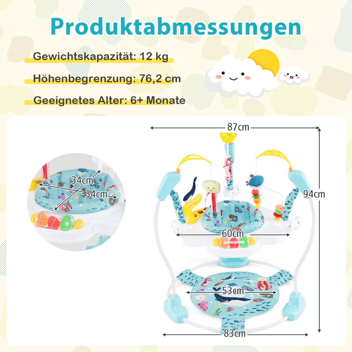 Vauva Aktiviteettikeskus Säädettävä Korkeus Sininen - Image 8