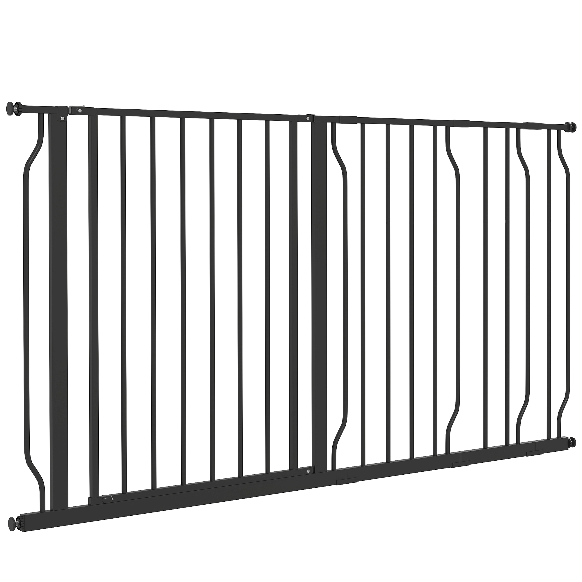 Lemmikloomade turvavärav, must, 75–145 cm, teras ja ABS