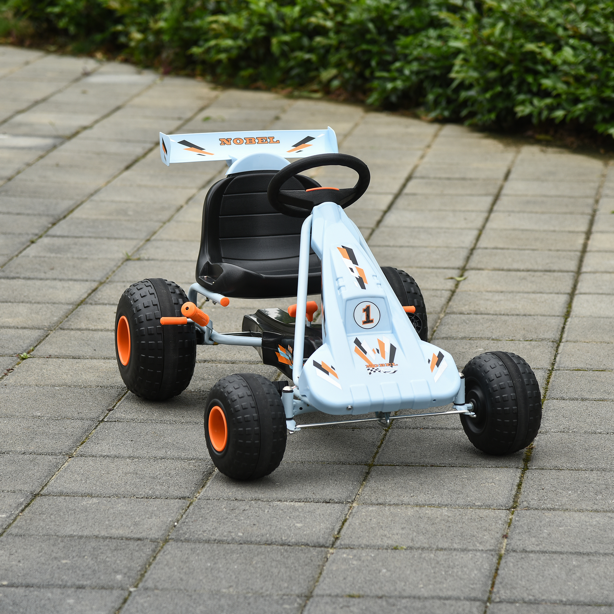 Pedāļu gokarts ar rokas bremzi, regulējamu sēdekli, gaiši zils, 97 x 66 x 59 cm - Image 2
