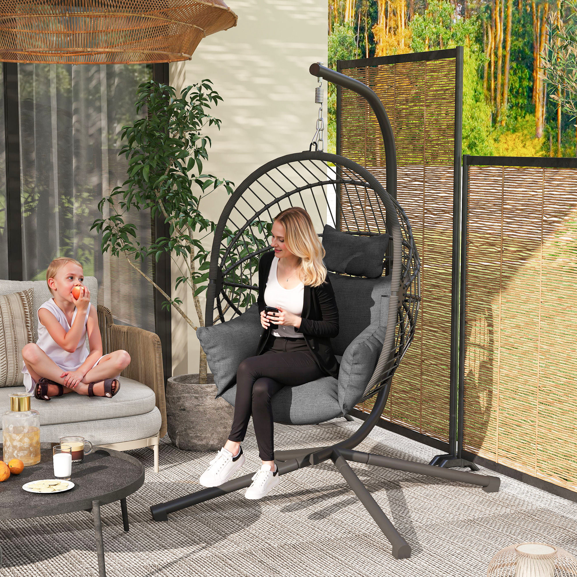 Piekarināms krēsls Egg Chair, ar spilvenu, pelēks, 120 x 106 x 188 cm - Image 2