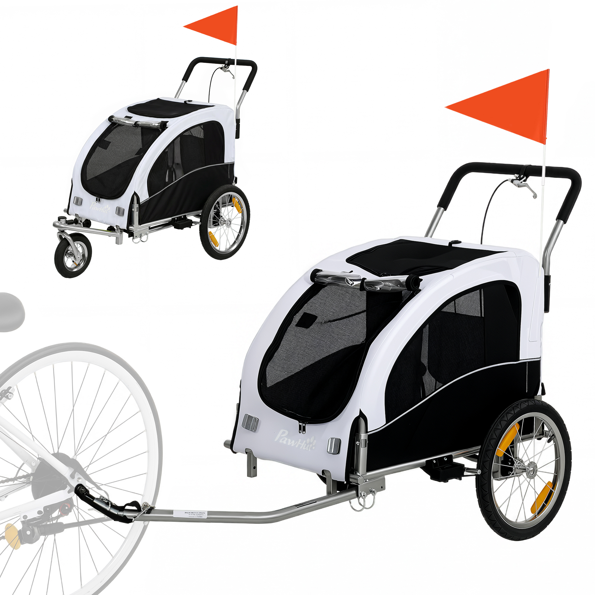 2-in-1 koera jalgrattahaagis ja koerakäru, valge, kuni 20 kg, 160 x 71 x 101 cm