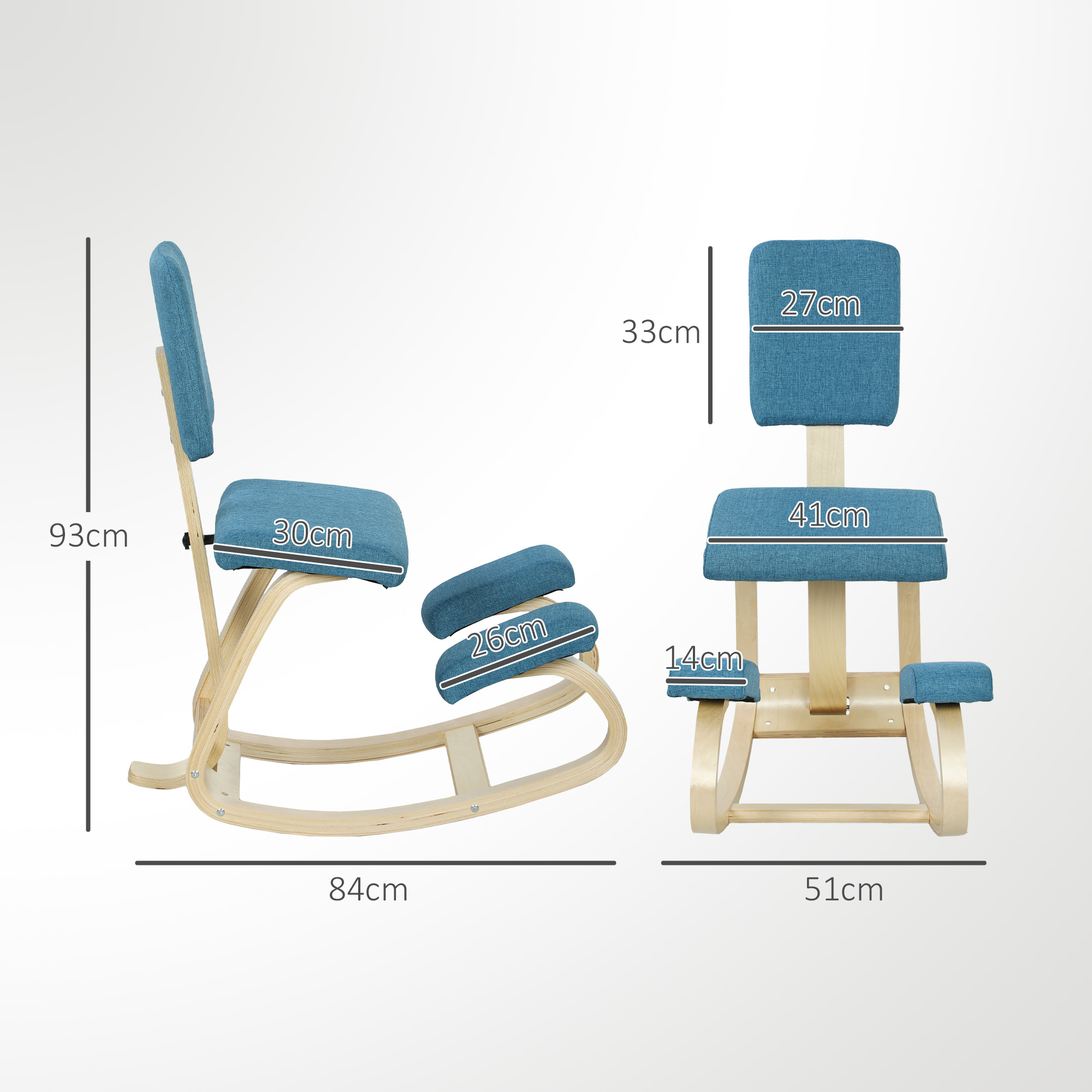 Kneeling chair, tamsiai mėlyna, beržo mediena, 84 x 51 x 93 cm - Image 3
