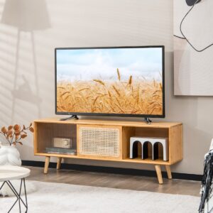 TV-alus rattan klaasuksega naturaalne