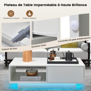 LED kavos staliukas 95x55x31 cm baltas spalvos