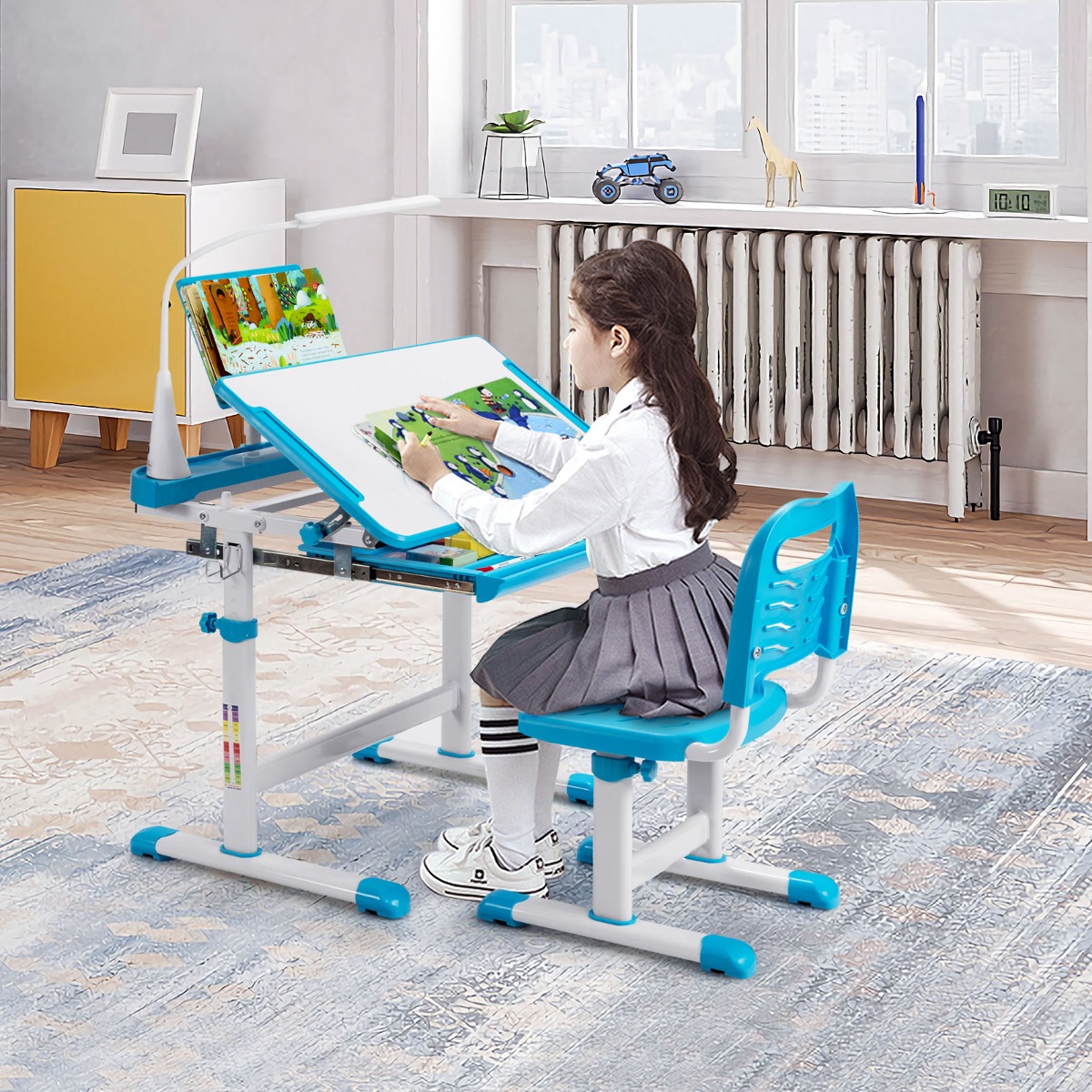 Reguliuojamas vaikiškos studijų stalas ir kėdė, mėlyna - Image 7