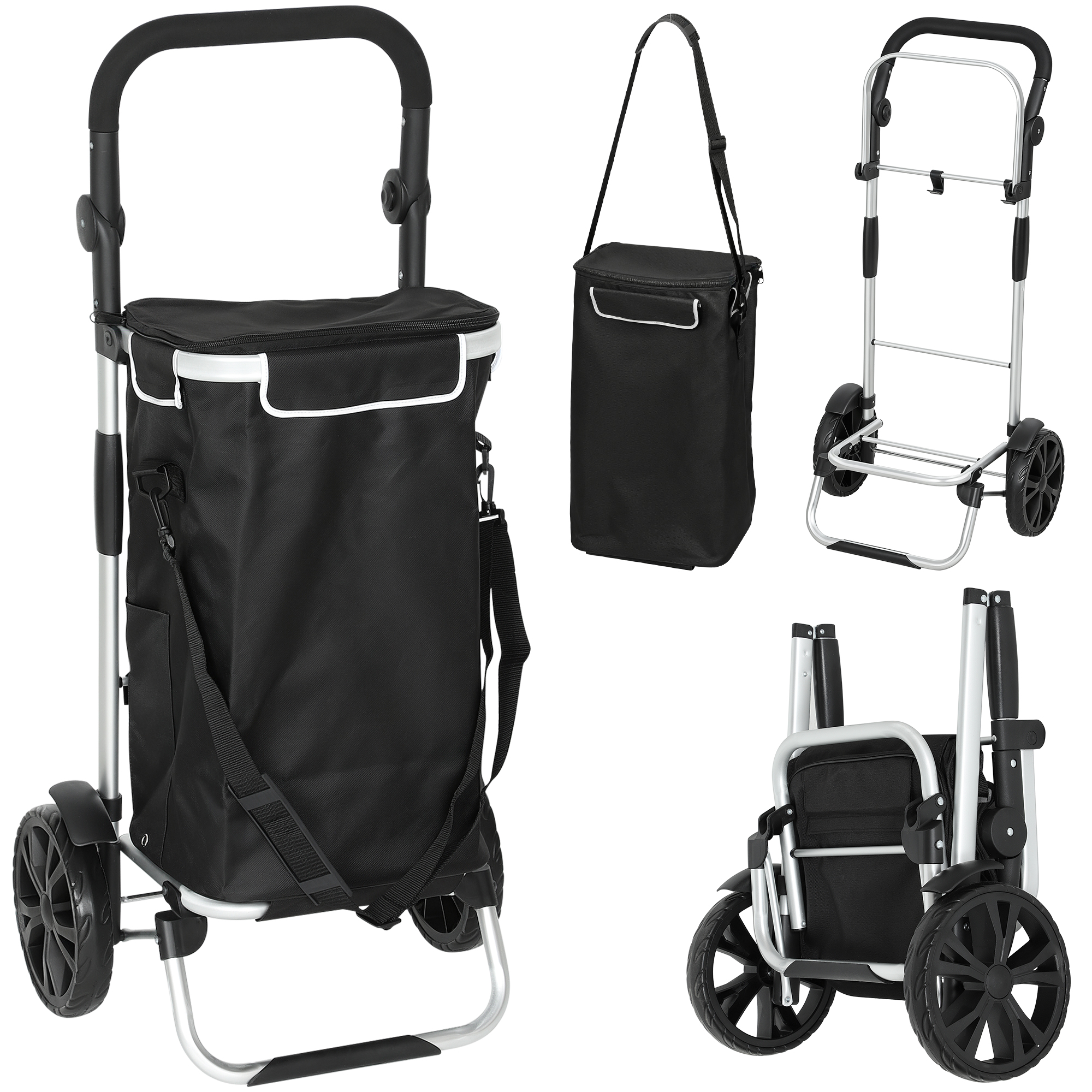 3-in-1 ostoskärry, taitettava, 40 l, musta, enintään 25 kg