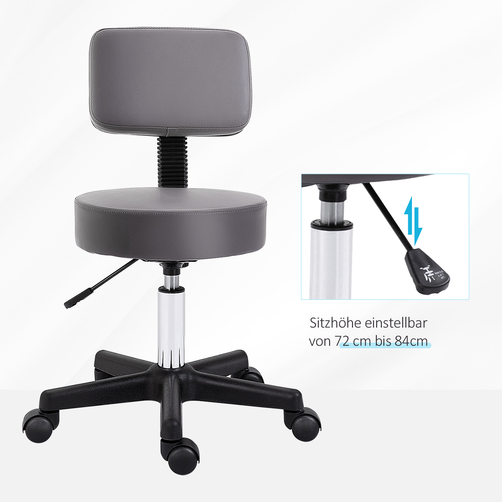 Salona taburete ar ritentiņiem, regulējams augstums, pelēka, Ø35 cm, 135 kg - Image 7
