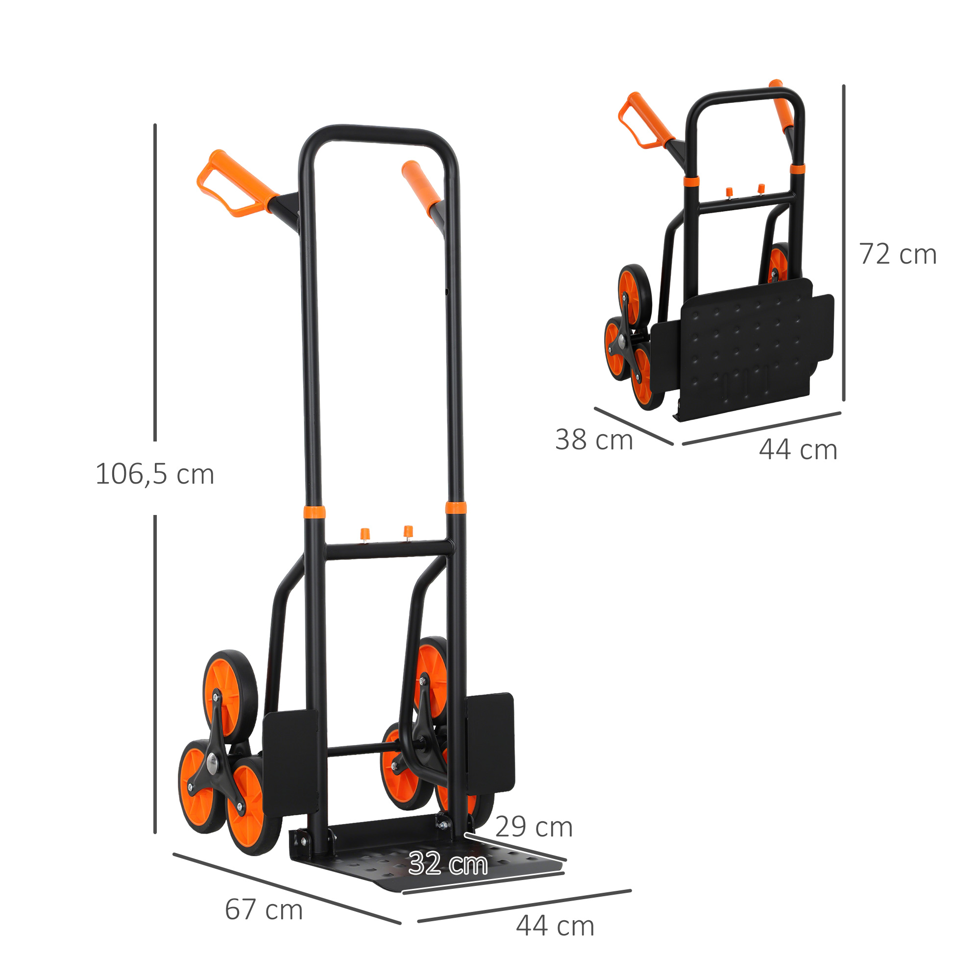 Sulankstoma laiptinė rankinė vežimėlis su plieniniu rėmu, juoda/oranžinė, iki 120 kg - Image 3