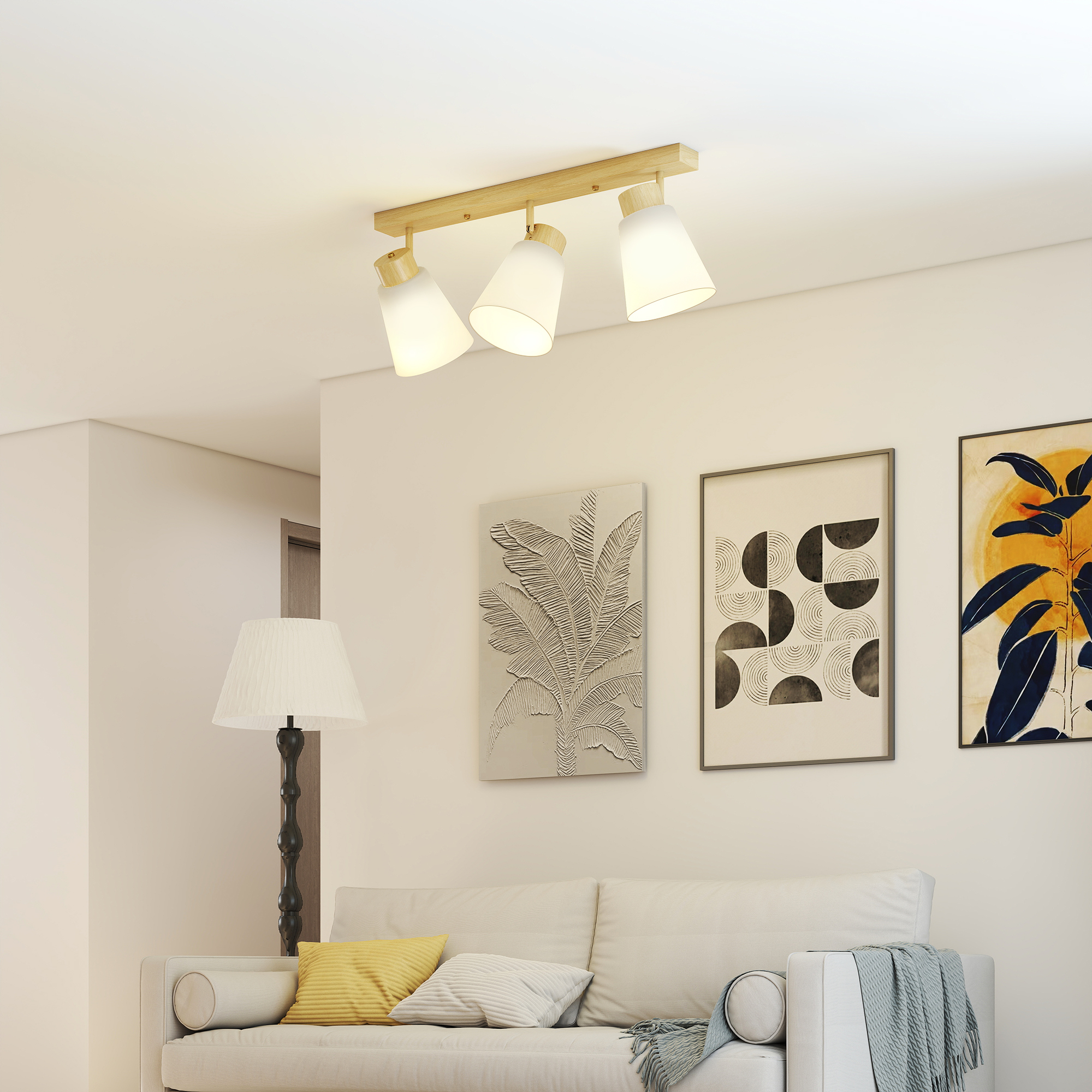 LED-kattovalaisin, 40 W, luonnonpuu ja kermanvärinen, 55 x 13 x 20 cm - Image 2