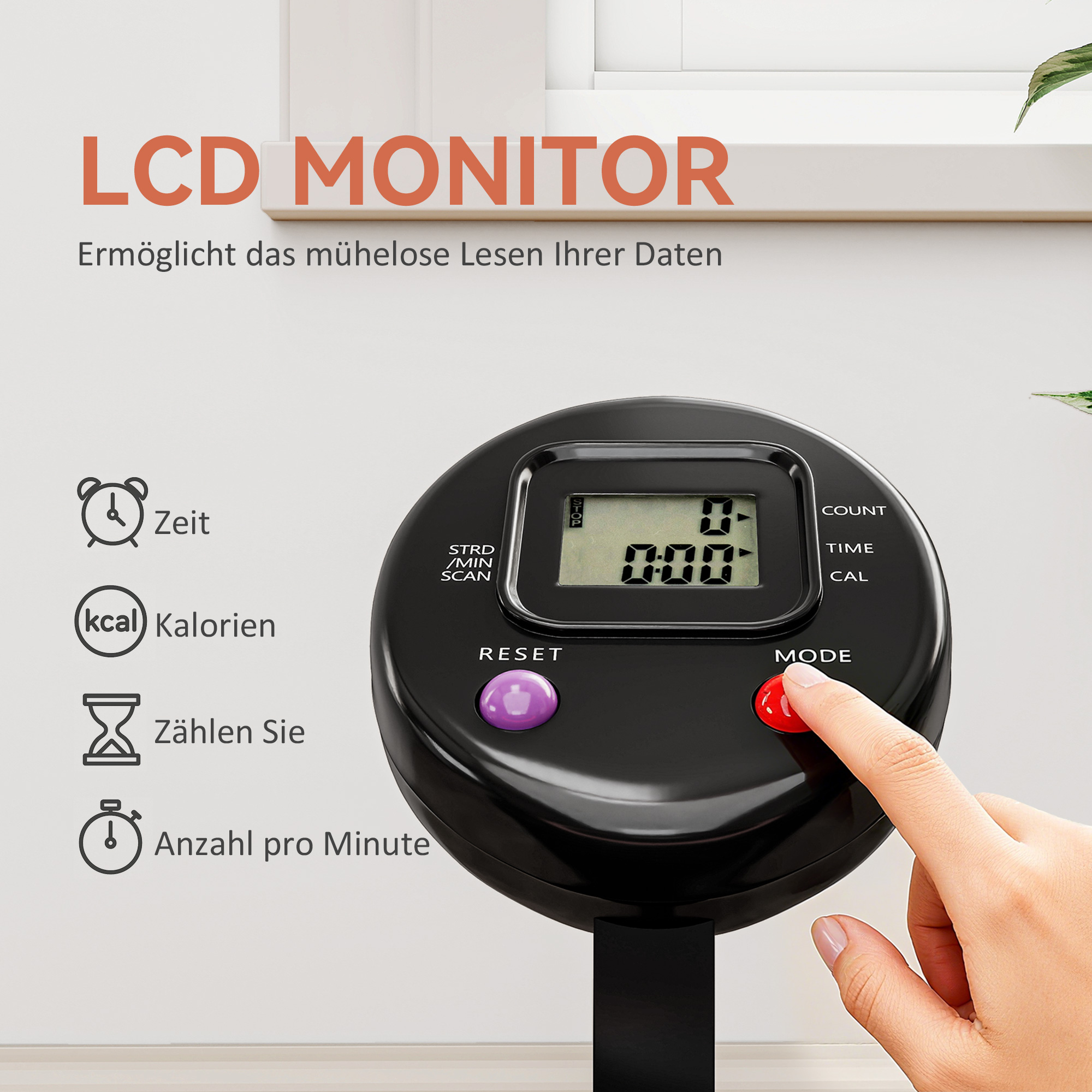 Mini batuts ar regulējamu rokturi, LCD monitoru, tērauds, melns+sarkans, Ø102 x 99-123 cm - Image 7