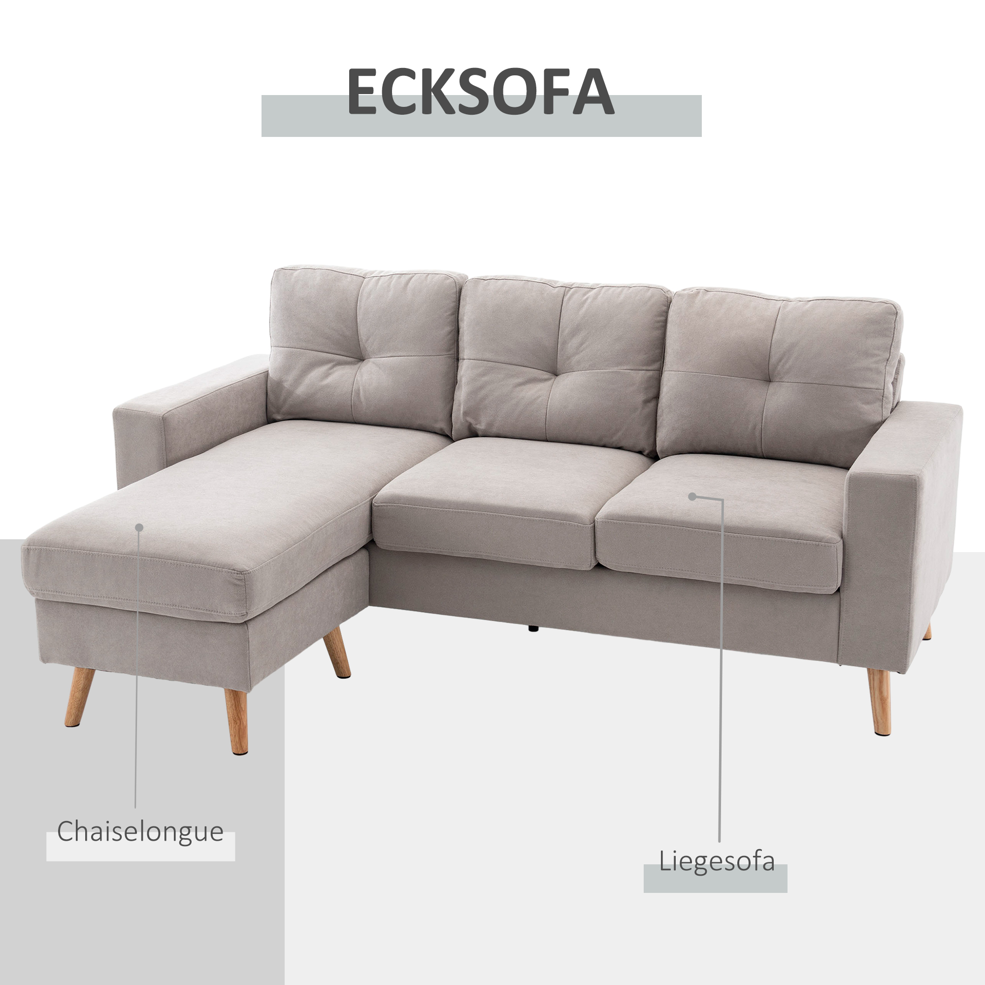 3 vietų kampinė sofa, lininės išvaizdos, apverčiama šezlongo dalis, 193 x 136 x 85 cm, šviesiai pilka - Image 6