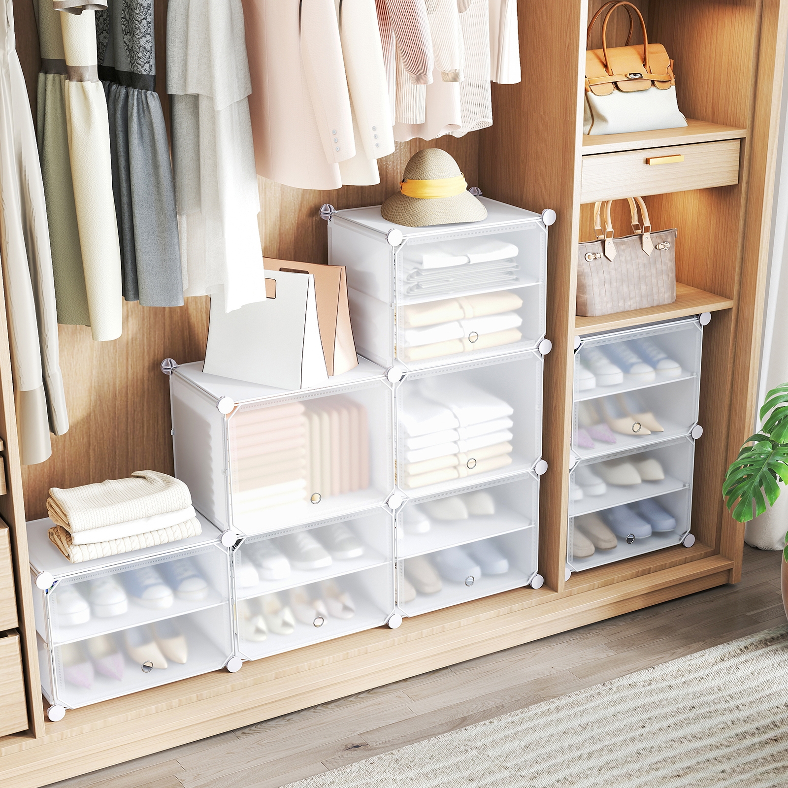 12 Kubų batų lentyna 48 poroms, balta, su kabliukais - Image 2