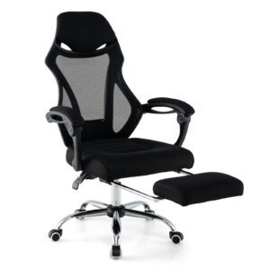 Ergonomiškas tinklinės biuro kėdės su kojų atrama, juoda