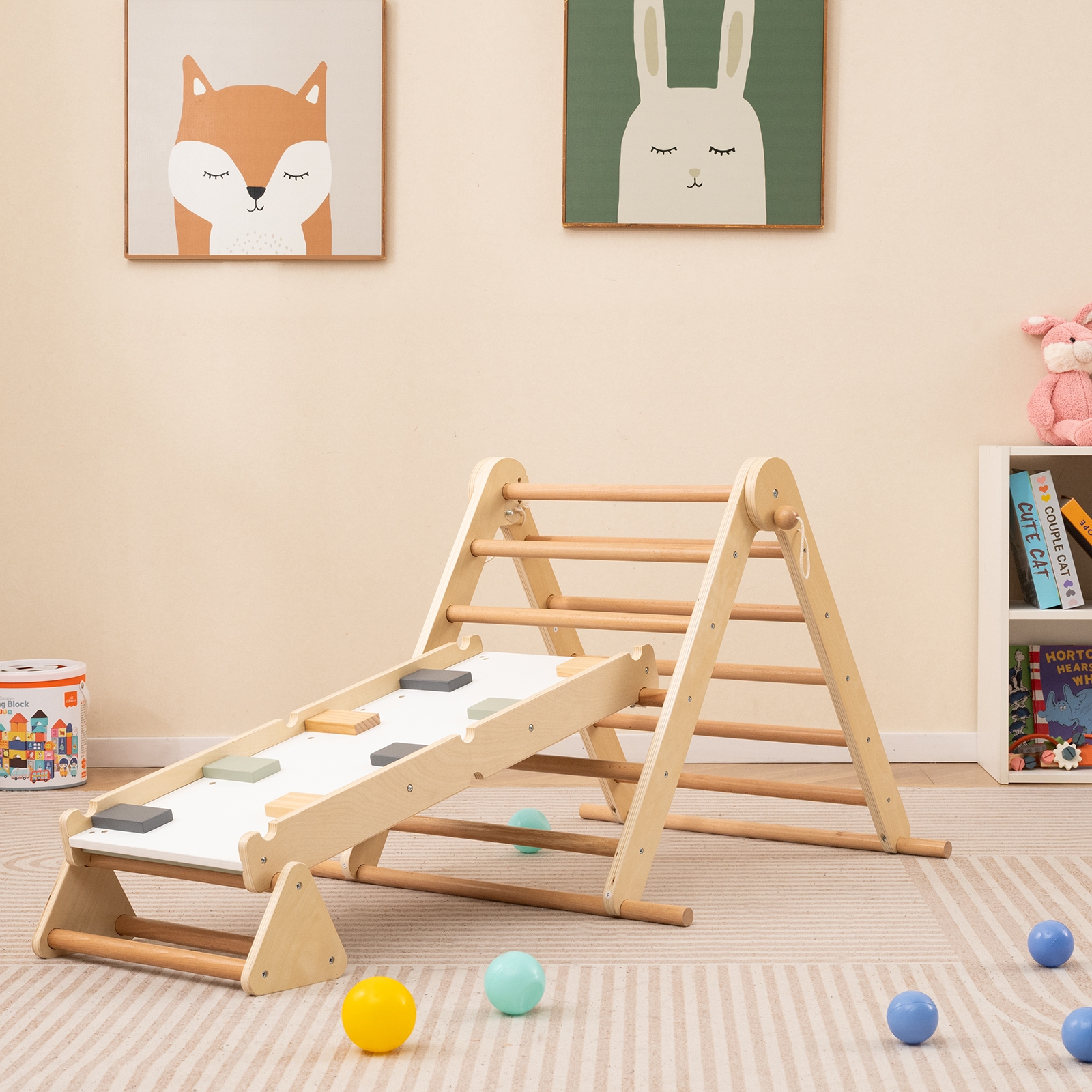 3-in-1 Pikler trikampis su rampa, natūrali spalva - Image 3