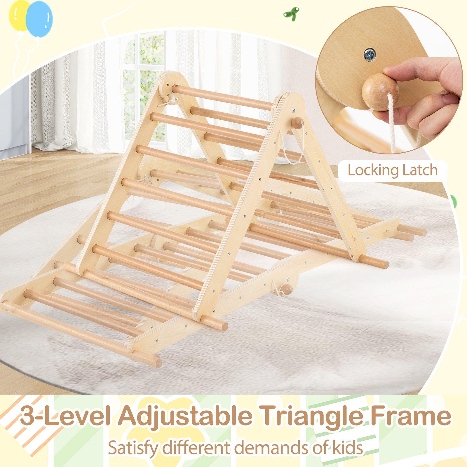 3-in-1 Pikler trikampis su rampa, natūrali spalva - Image 8