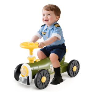 Ride-on rotaļu automašīna ar skaņas pogu un mantu nodalījumu, zaļa