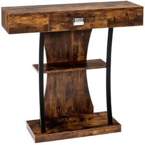 Konsolilaud sahtli ja 2-korruselise riiuliga, Rustic Brown