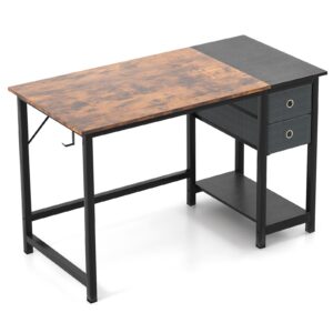 Kodukontori laud 122/140 × 61 × 75 cm kahe sahtliga, riputuskonksuga, rustikaalne pruun
