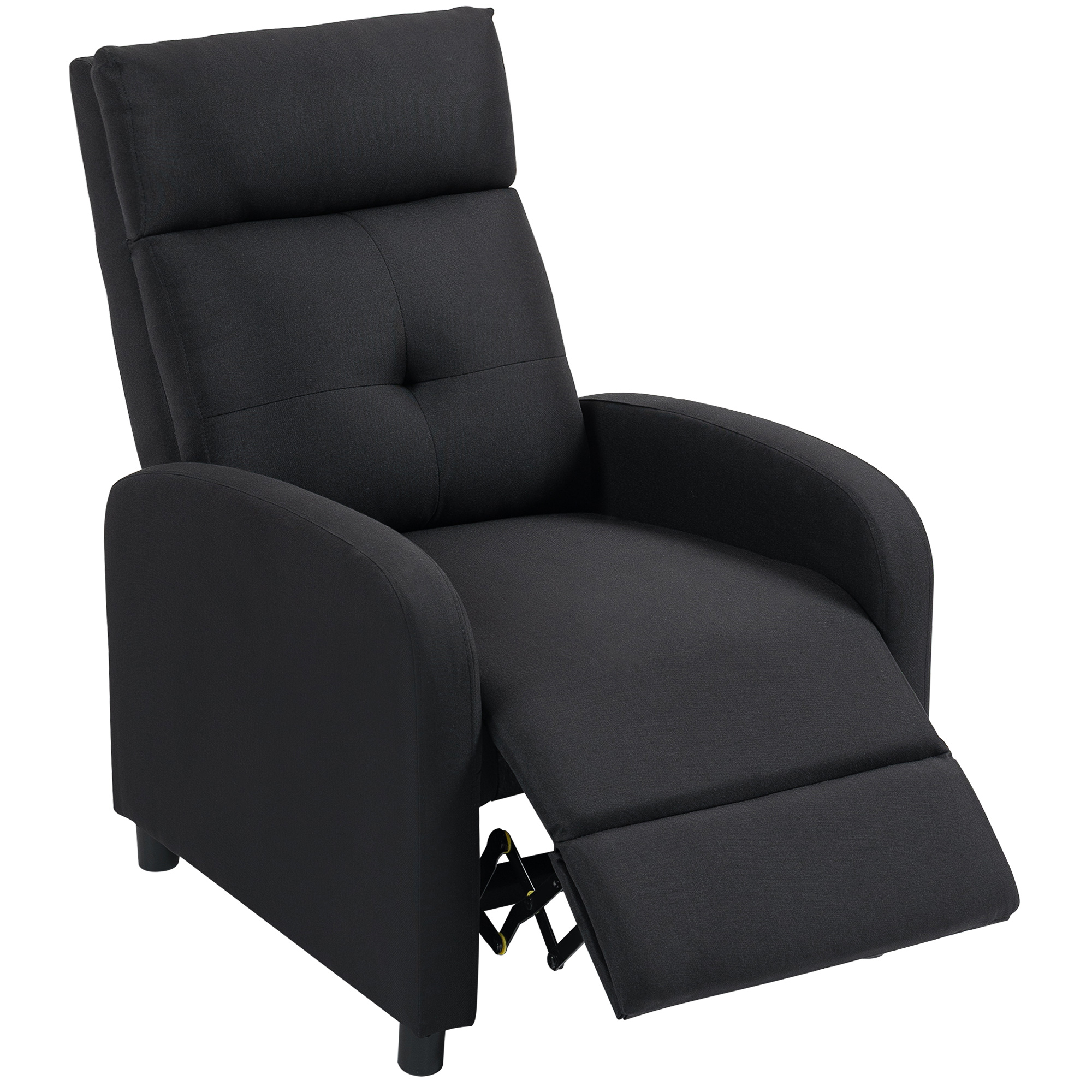 Recliner chair makuutoiminnolla, ulosvedettävä jalkatuki, pussijousitus, musta, 150 kg
