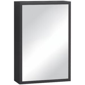 Peegelkapp, 3 riiulit, pehmed hinged, teraskorpus, must, 40 x 15 x 60 cm